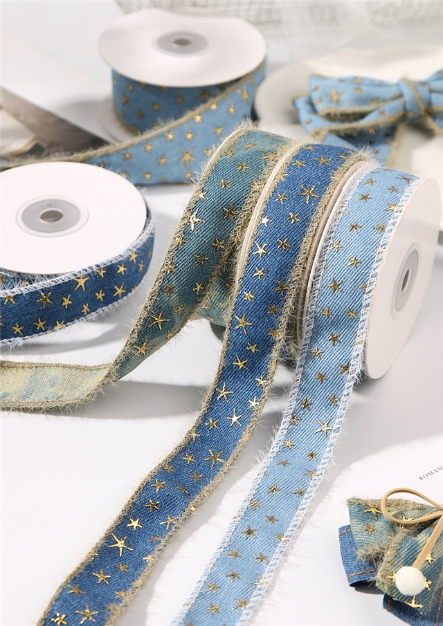 lock edge hot stamping star denim ribbon