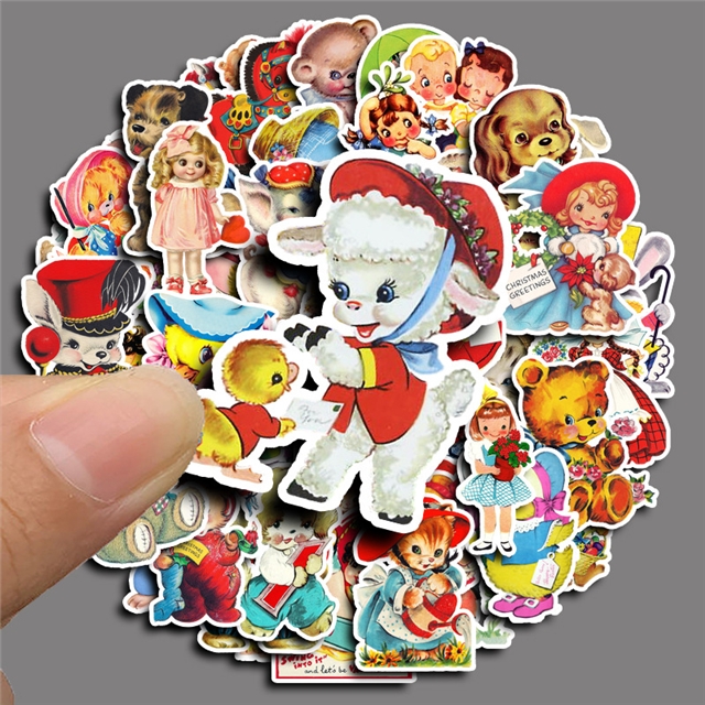 50pcs retro cute cartoon characters waterproof sticker