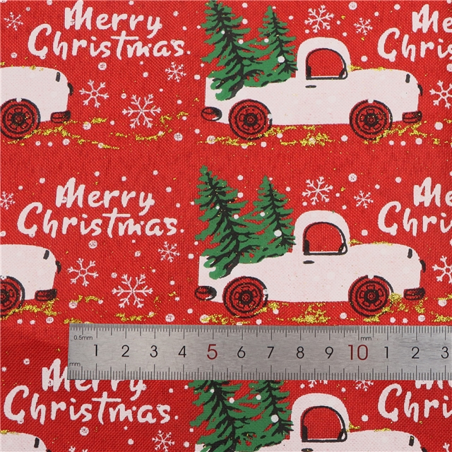 christmas tree car glitter ink printed linen fabric