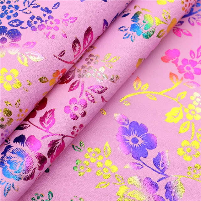 synthetic leather colourful gold hot stamping flower faux leather