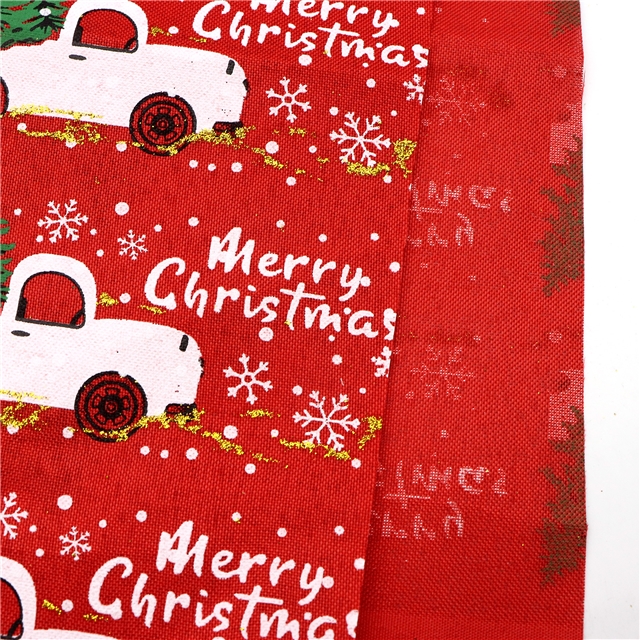 christmas tree car glitter ink printed linen fabric