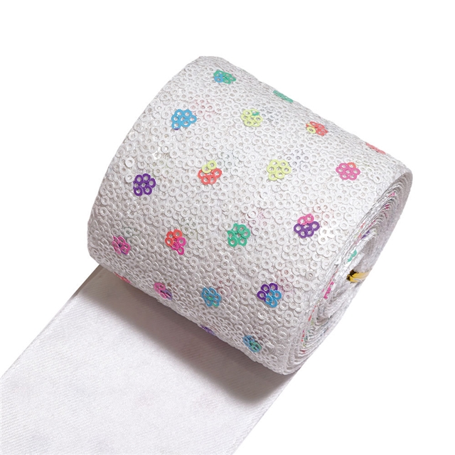 Iridescent plum blossom sequins ribbon