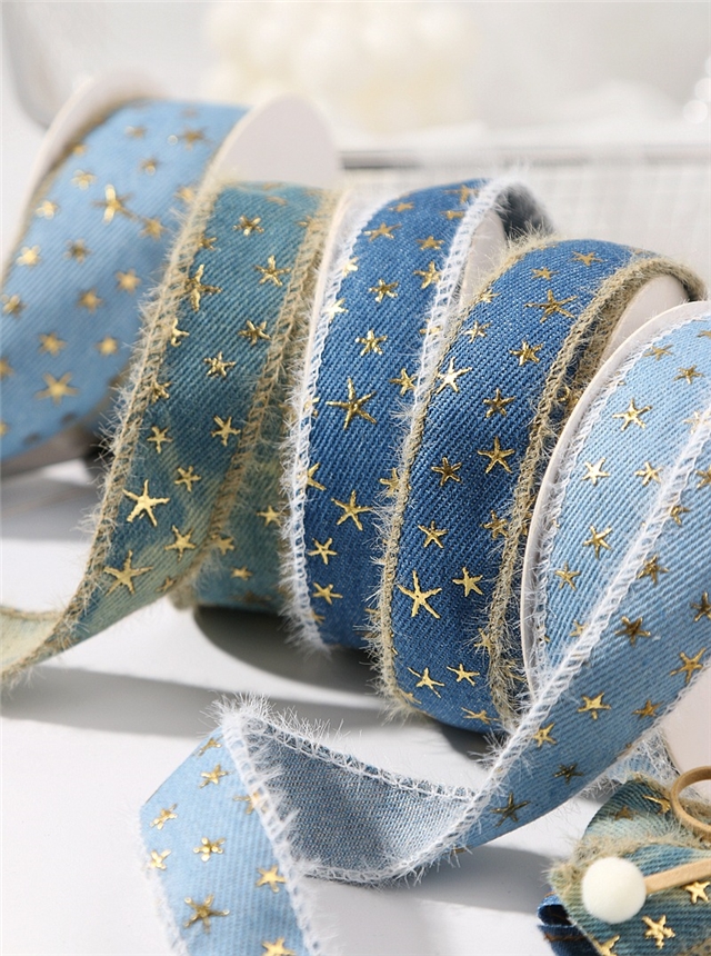 lock edge hot stamping star denim ribbon