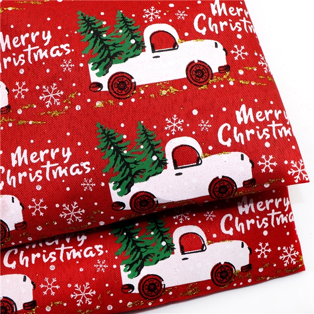 christmas tree car glitter ink printed linen fabric