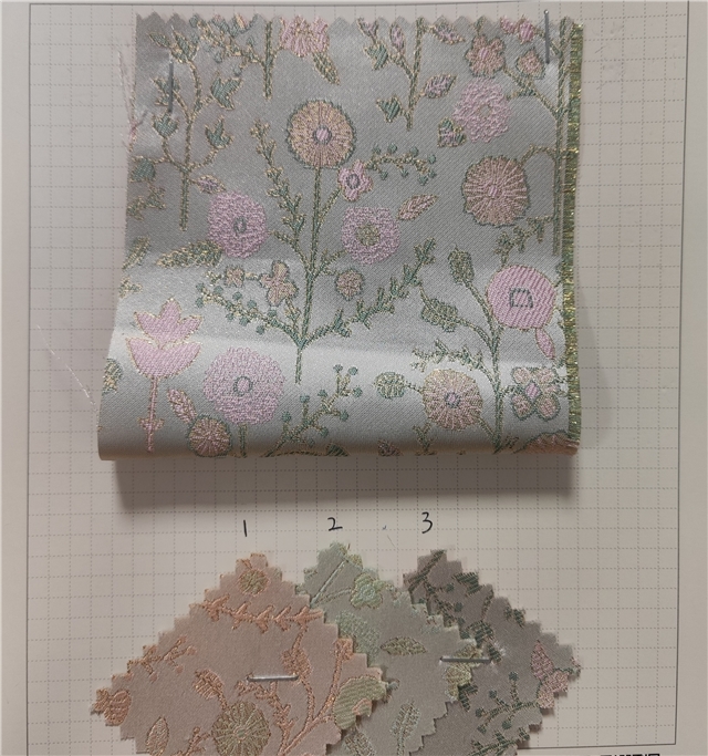 leaves flowers gold and silver silk jacquard fabric