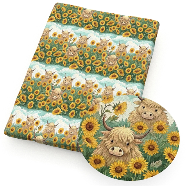 polyester cotton cow sunflower series polyester cotton fabric set (4 pcs/set)