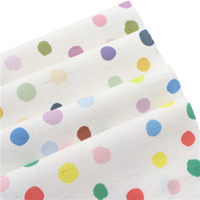 colorful polka dot cotton linen digital printing fabric