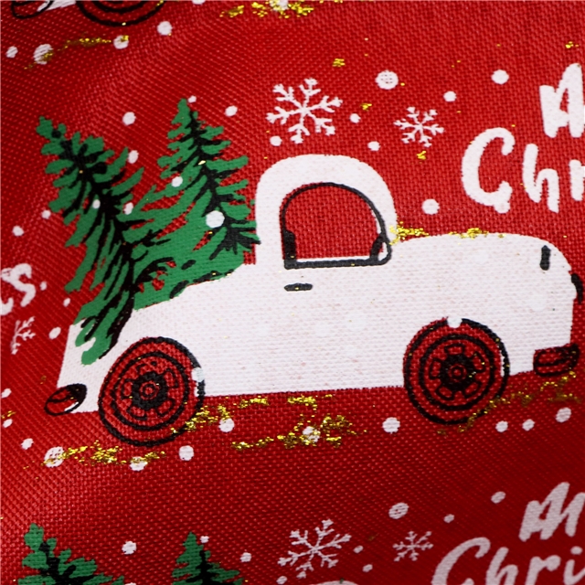 christmas tree car glitter ink printed linen fabric