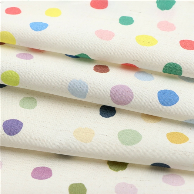 colorful polka dot cotton linen digital printing fabric