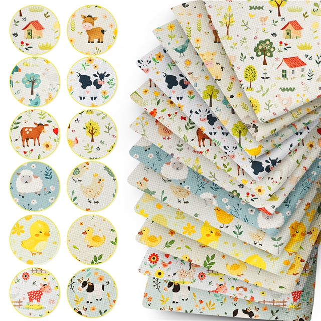 polyester cotton animal series polyester cotton fabric set (12 pcs/set) polyester cotton fabric,50*45cm(19.7*17.7