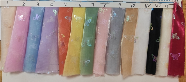 colorful hot stamping butterfly organza fabric