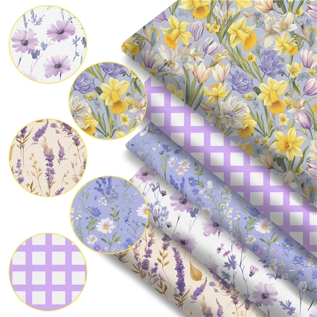 polyester cotton flower series polyester cotton fabric set (5 pcs/set)