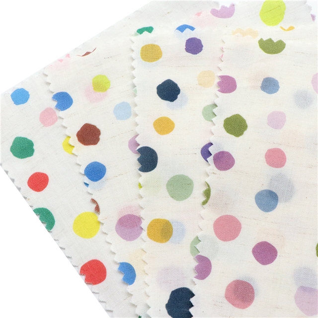 colorful polka dot cotton linen digital printing fabric