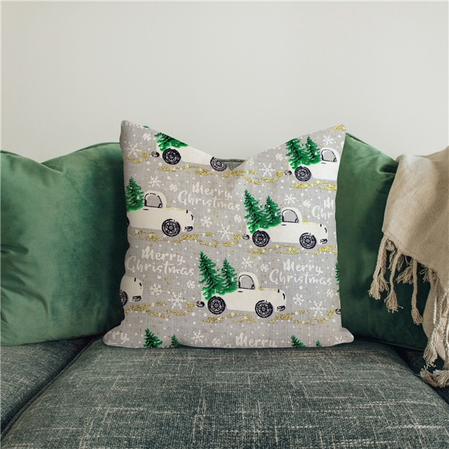 christmas tree car glitter ink printed linen fabric