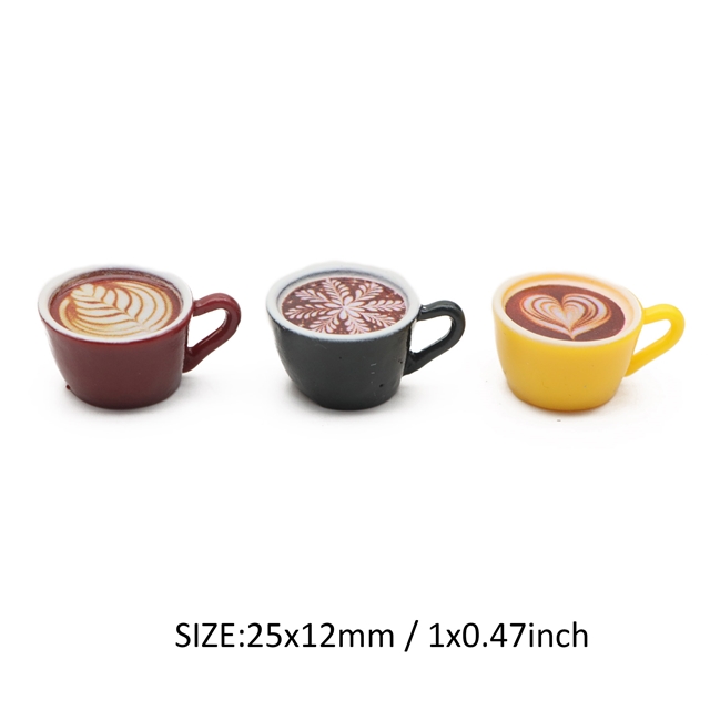 simulated coffee cup, miniature food and play utensils, 3d resin