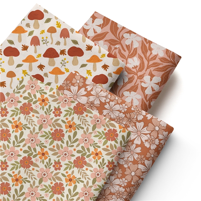 polyester cotton flower mushroom series polyester cotton fabric set (4 pcs/set)