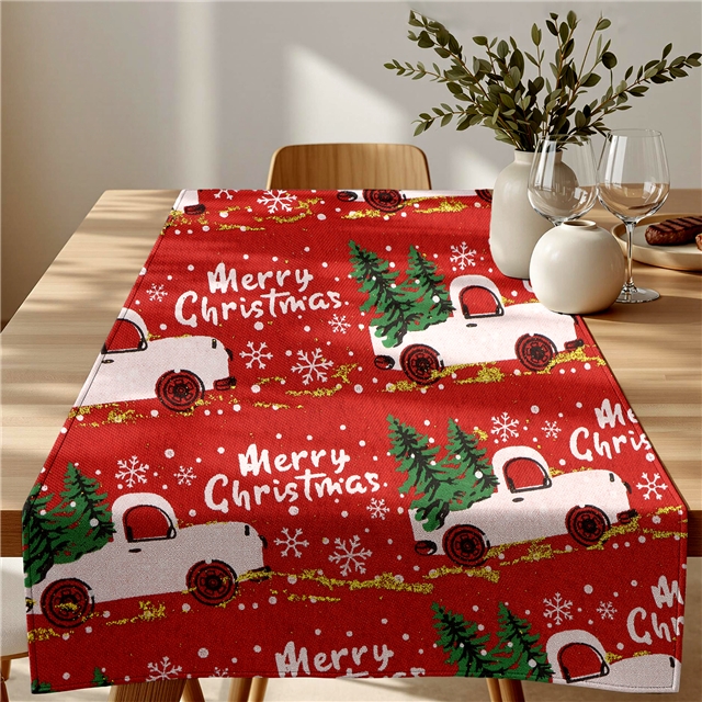 christmas tree car glitter ink printed linen fabric