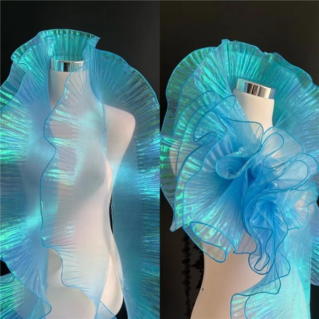 polyester folded large wave organza elastic lace (straightening quantity one yard)