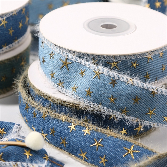 lock edge hot stamping star denim ribbon