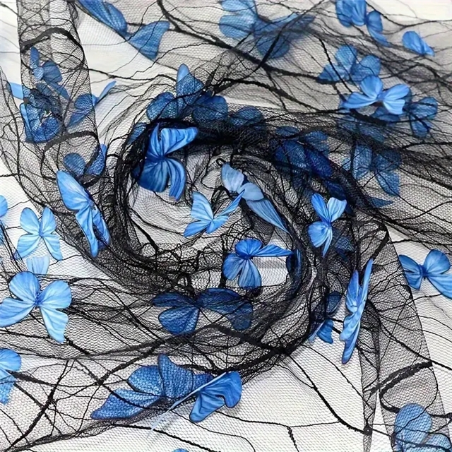 polyester yarn three dimensional butterfly embroidery lace mesh fabric