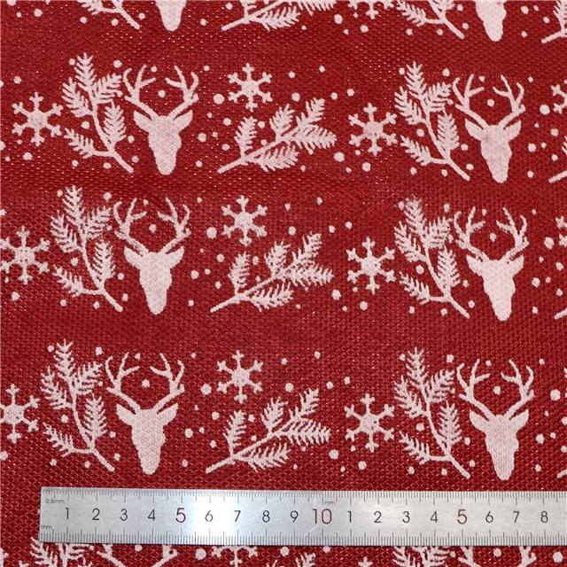 bright silk christmas deer snowflake branches ink printing plush bottom fabric