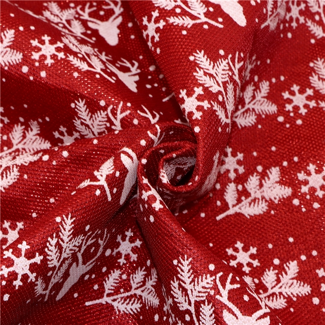 bright silk christmas deer snowflake branches ink printing plush bottom fabric