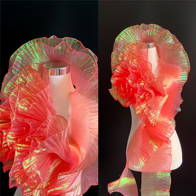 polyester folded large wave organza elastic lace (straightening quantity one yard)