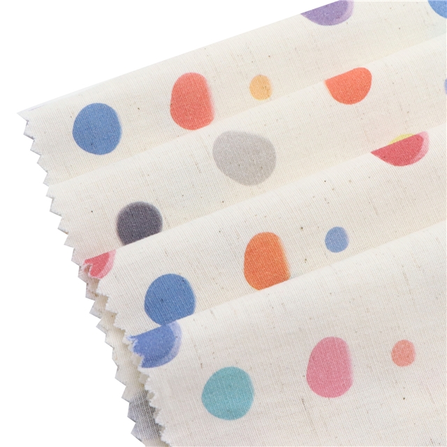 colorful polka dot cotton linen digital printing fabric