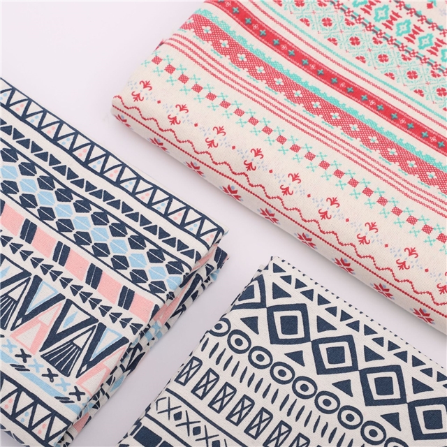 ethnic style geometric printed cotton and linen fabric