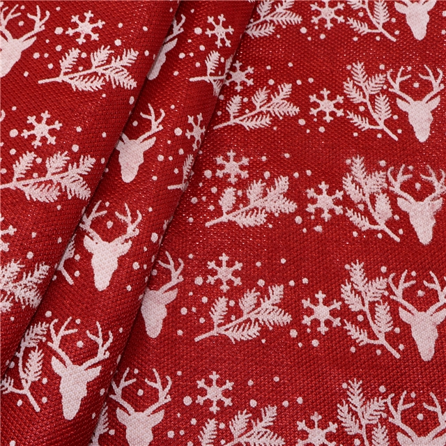 bright silk christmas deer snowflake branches ink printing plush bottom fabric