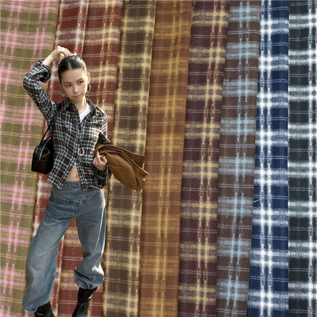 twill brushed plaid fabric