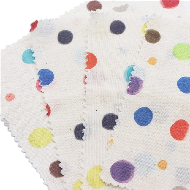colorful polka dot cotton linen digital printing fabric