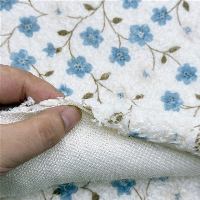 flower bear grid particle printed velvet fabric