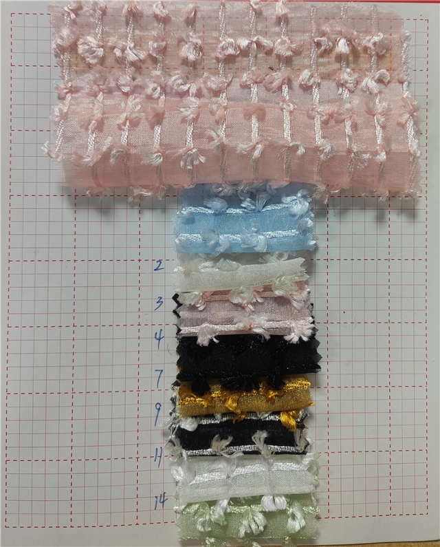 3d tassel trimmed organza fabric