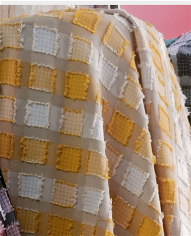 cut flower fringe hairy grid jacquard fabric 2#,50*150cm(19.7*59.1