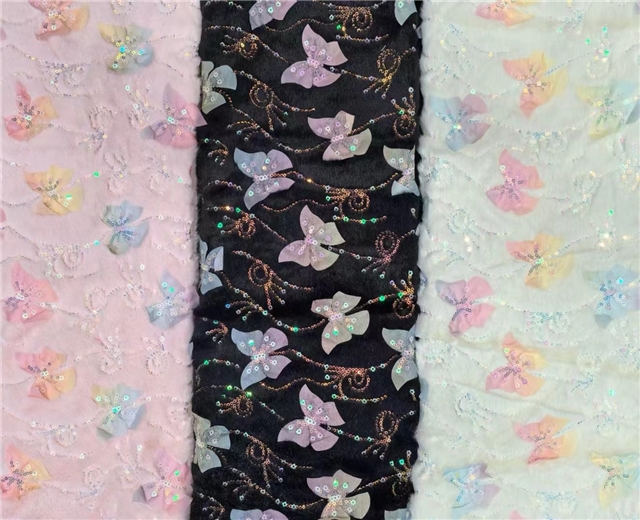 sequins colored butterfly velvet fabric
