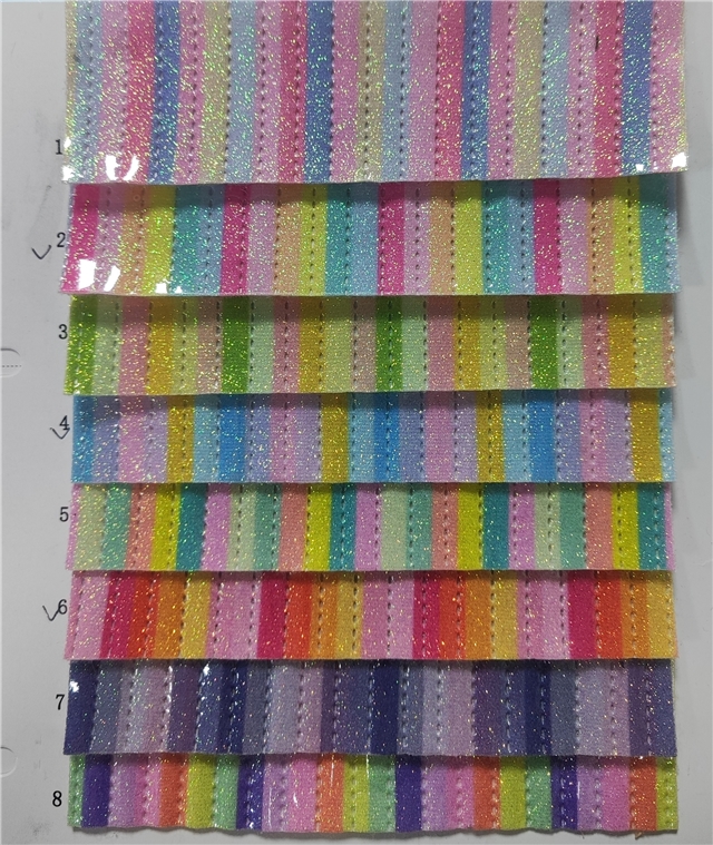 synthetic leather smooth glitter colorful stripes quilted cotton faux leather