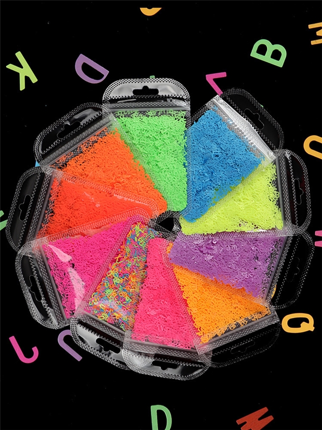 pet fluorescent english alphabet sequin packaging filling material