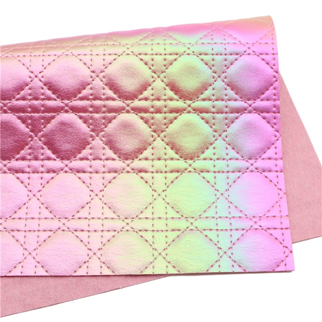 synthetic leather iridescent grid imitation embroidery faux leather