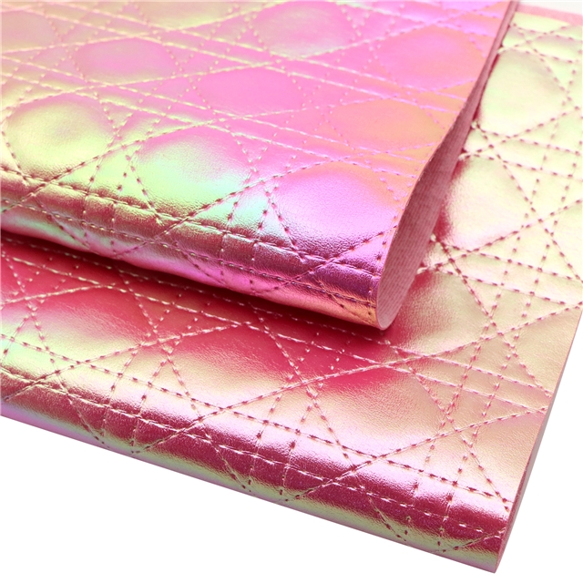 synthetic leather iridescent grid imitation embroidery faux leather