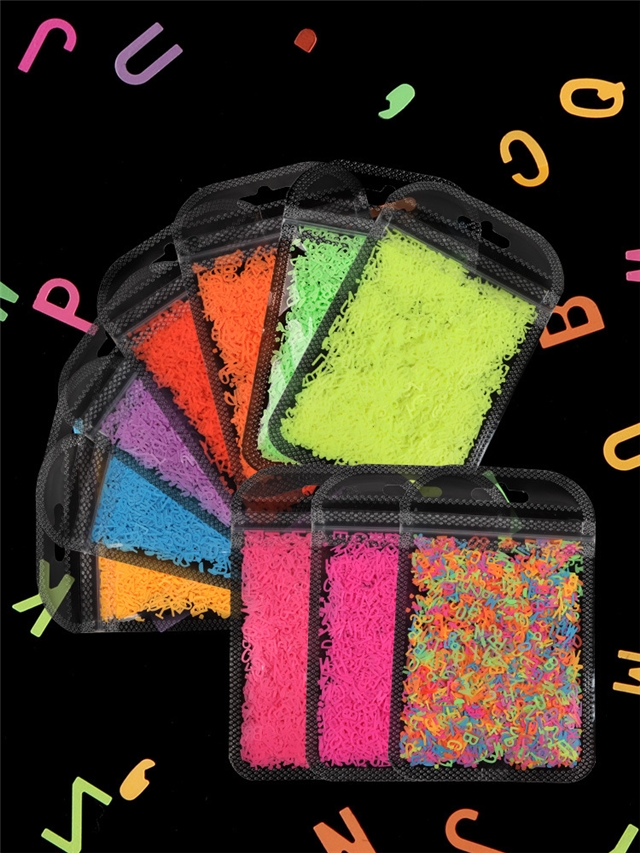 pet fluorescent english alphabet sequin packaging filling material