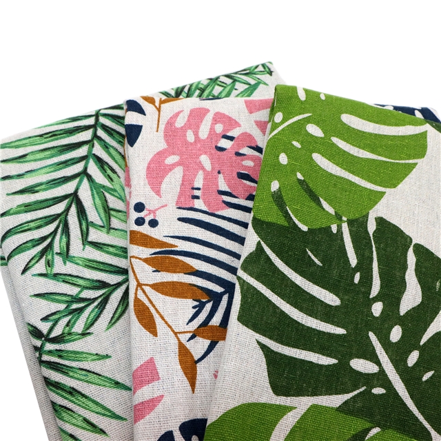 small fresh leaf printed cotton and linen fabric