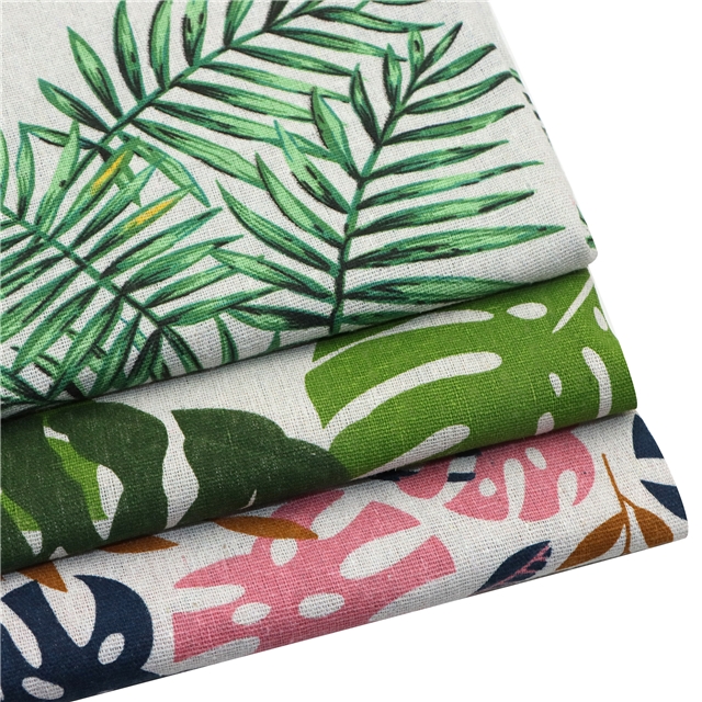 small fresh leaf printed cotton and linen fabric