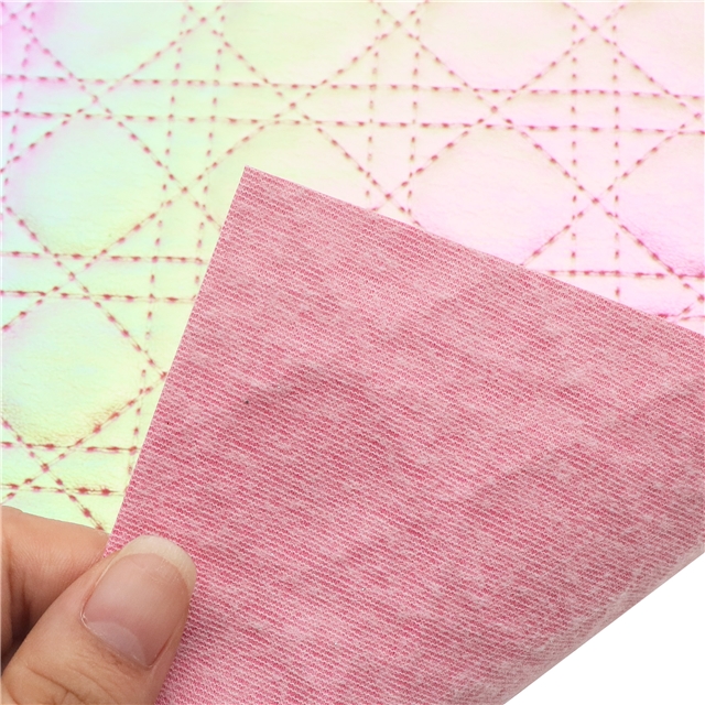synthetic leather iridescent grid imitation embroidery faux leather