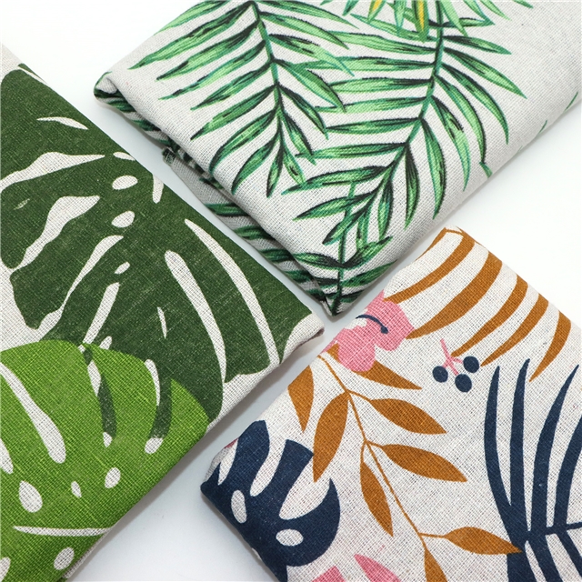small fresh leaf printed cotton and linen fabric