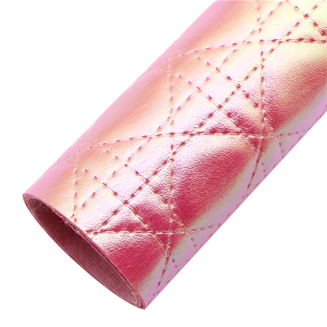 synthetic leather iridescent grid imitation embroidery faux leather