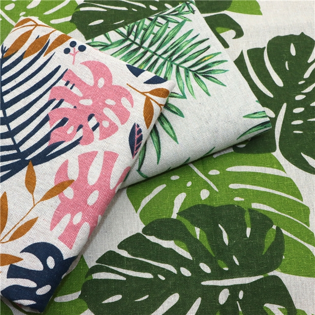 small fresh leaf printed cotton and linen fabric