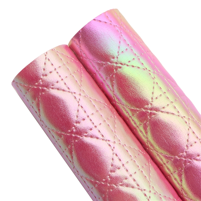 synthetic leather iridescent grid imitation embroidery faux leather