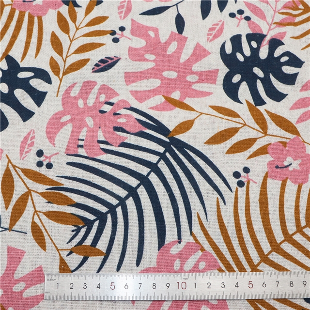 small fresh leaf printed cotton and linen fabric