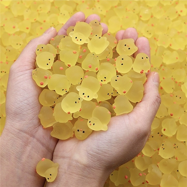 plastic/resin mixed cute yellow luminous chubby chicken 3d resin micro landscape ornament